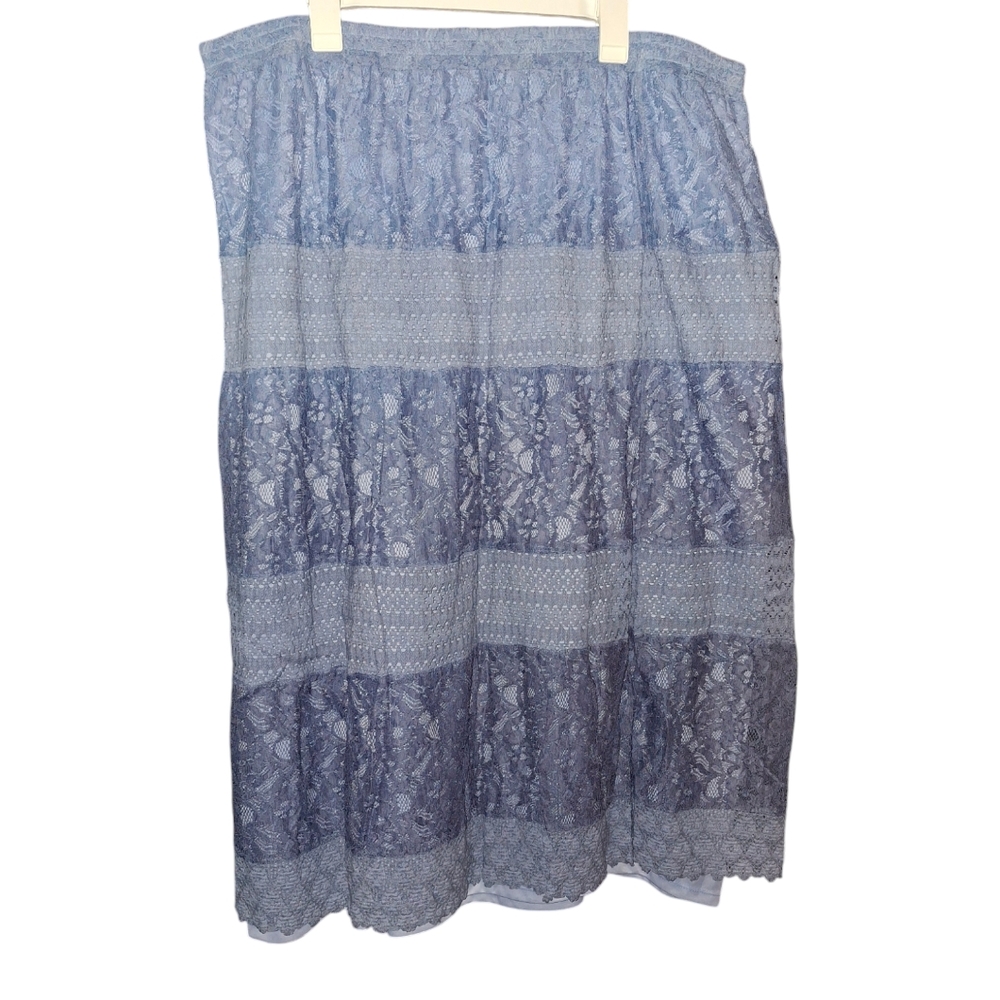 C Est 1946 Midi Skirt 22/24w Lace Overlay Blue Pullon Dimensions waist across